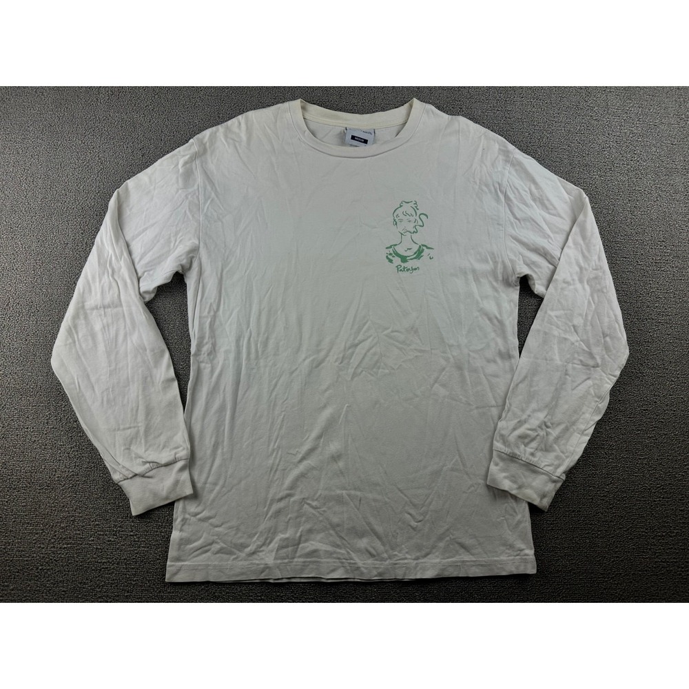 Paterson Long Sleeve T-Shirt Men M White Smoking Girl Back Script Cotton Skate